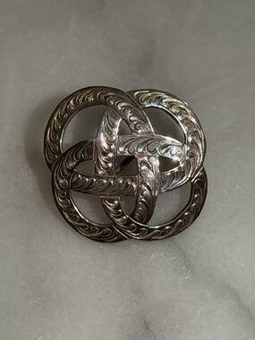 Intricate Silver-Tone Celtic Knot Brooch
